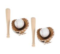 iplusmile 2Sets Miniature Baseball Bat and Glove for Dolls House Decorative Sports Accessories with Simulation Balls for Tiny House and Imaginative Play