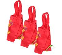 iplusmile 3 Pcs Foldable Reusable Strawberry Polyester Shopping Bags Tote Set for Women Portable Eco-friendly Grocery Storage Bags for Travel and Daily Use