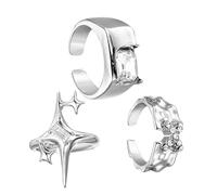 iplusmile 3 Pieces Women’s Open Silver Rings Set, Hollow Radiant Design Adjustable Finger Bands, Delicate Shiny Statement Rings, Stylish Stacking Jewelry