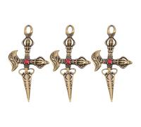 iplusmile 3pcs Brass Keychain Charms with Cross Vajra Design, Decorative Pendants Featuring Smooth Surface and Vintage Style, for Key Ring Crafting and Religious Rituals