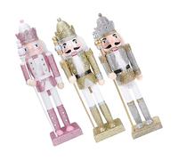 iplusmile 3Pcs Christmas Wooden Nutcracker Soldiers Traditional Bright Glitter Pink Silver Gold Xmas Party Supplies Festive Tabletop Decorations for Home Hotel Restaurant and Outdoor Use