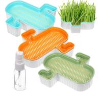 iplusmile 3pcs Soilless Cat Grass Planter with Water Bottle, Plastic Double-layer Detachable Design for Indoor Balcony Use, Plant Growth and Convenient Cleaning