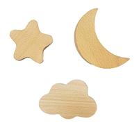 iplusmile 3PCS Solid Wood Wall Hooks Star Moon Coat Hangers Simple Wood Hooks for Wall Mounted Clothes and Hat Storage Easy to Install