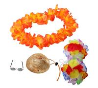 iplusmile 4 Pcs Hawaiian Goose Decoration Set Spring Porch Goose Outfit with Flower Wreath Hat Sunglasses for Beach Party Garden Celebrations Tropical Theme Decor