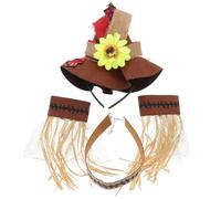 iplusmile 4 Pcs Scarecrow Costume Accessories Set - Mini Straw Hat Headband, Raffia Necklace & Wristbands - World Book Day Fancy Dress Kit for Women, Men & Kids
