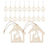 iplusmile 40pcs Wooden Nativity Scene Ornaments Set - Christmas Tree Hanging Decorations - Birth of Jesus Religious Wood Hanging Ornaments for Xmas Home and Crafting
