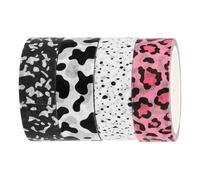 iplusmile 4pcs Cartoon Washi Tape Set for Scrapbooking Diy, Thin Decorative Adhesive Tape Rolls Milk Cow, Black Pink Leopard Print, White Base Black Dot Patterns for Crafting