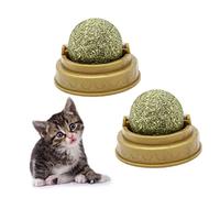 iplusmile 4pcs Cat Licking Mint Ball Natural Catnip Rotating Puzzle Toy for Teeth Cleaning and Health Stick Wall Balls for Indoor Cats Green