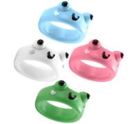 iplusmile 4pcs Cute Cartoon Frog Resin Rings for Women Little Finger, Colorful Green Blue Pink White Finger Jewelry for Dress-up and Party Accessories