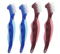 iplusmile 4pcs Denture Cleaning Brush Double-Sided Small Toothbrush Set for Seniors, Travel Size Denture Care Supply with Red and Blue Handles, Bristle Head for False Teeth Maintenance