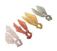 iplusmile 4pcs Floral Hair Scrunchies Long Tail Ribbons for Women Vintage Boho Ponytail Holders in Brick Yellow Cream White and Green Decorative Hair Accessories