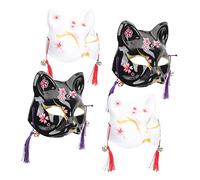 iplusmile 4pcs Hand Painted Cat Fox Half Face Masks Japanese Style Halloween Party Props Funny Festival Costume Accessories for Cosplay and Fancy Dress