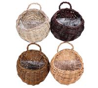 iplusmile 4Pcs Handmade Wicker Hanging Flower Baskets Set, Wall Planters Rattan Weaving, Multi Color (Light Beige 18Cm, Natural 21Cm, Dark Coffee 18Cm, Vintage Grey) for Indoor Outdoor