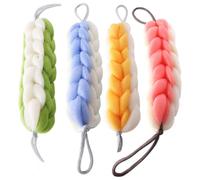 iplusmile 4Pcs Long Dual-Color Handwoven Bath Scrubber Set for Body Exfoliating, Back Shower Scrubber Strips in Pink, Green, Blue, and Yellow for Bathing and Shower Use