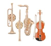 iplusmile 4pcs Music Instrument Lapel Pin Set Featuring Vintage Guitar, Saxophone, Trumpet, and Flute Designs in Golden Alloy, Lightweight and Portable Brooches for Backpacks, Hats,