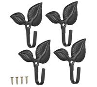 iplusmile 4pcs Rustic Iron Wall Hooks Heavy Duty Coat Hooks Vintage Leaf Design for Clothes Keys Towels Antique Bronze Finish Decorative Hanging Storage Rack for Home Organization