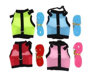 iplusmile 4pcs Small Pet Harness Leash Set for Rabbits Hamsters Guinea Pigs, Summer Mesh Vest Harnesses with Chest Strap, Outdoor Walking Leashes, Multi-color S Size Random Color
