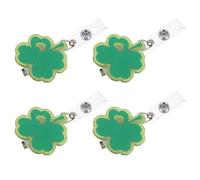 iplusmile 4pcs St Patrick’s Day Retractable Badge Reels with Glitter Acrylic Lucky Clover Clip - Id Card Holder for Nurses Teachers Office Staff - St Patty’s Day Accessories