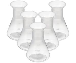 iplusmile 5 Pcs Plastic Flask with Graduations, 50ml Transparent Erlenmeyer Flask, Narrow Neck Conical Flask for Lab Science Experiment