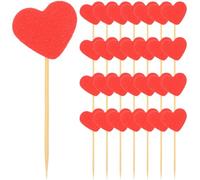 iplusmile 50pcs Heart Cupcake Toppers Red Paper Bamboo Cake Decoration Creative Classic Style for Birthday Party Photo Props Valentine's Day Themed