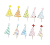 iplusmile 50pcs Mini Birthday Hat Cake Toppers Paper Cake Decorations for Birthday Party Cupcake Picks