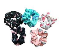 iplusmile 5pcs Elastic Hair Tie Ponytail Holder and Ladies, Fabric Material with Seamless Design, Hand-dyed Flamingo Print, Creaseless and Stretch Elastic Band Bracelet