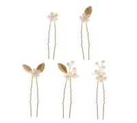 iplusmile 5pcs Gold Four-leaf Clover Hairpins Set with Five-petal Flower Design, Bridal Wedding Hair Forks with Pearls, Handmade Hair Accessories for Brides and Bridesmaids