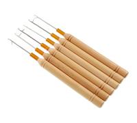 iplusmile 6 Pcs Metal Crochet Hooks for Hair, Versatile Latch Hook Needles Resistant to Deform with Wooden Handles, for Dreadlock Styling and Hair Extension Accessories