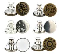 iplusmile 6pcs Alloy Detachable Buttons for Pants Waist Replacement, Easy Clip Thin Waist Reduction, Mixed Style Assorted Colours, No Sew Needed, Universal Fastener for Jeans