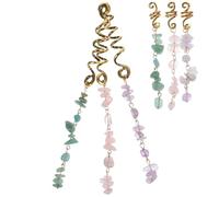 iplusmile 6pcs Dreadlock Hair Spirals Set with Pink, Purple, and Green Jade Pendants, Mixed Length Braid Accessories for Ethnic Style, Vintage Hair Jewelry for Braiding and Styling