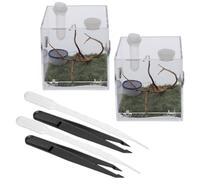 iplusmile 6pcs Jumping Spider Breeding Box Set with Large Acrylic Enclosure, 2 Reptile Habitat Cages, 2 Droppers, and 2 Tweezers for Insect Feeding and Spider Care