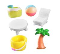 iplusmile 6Pcs Micro Landscape Decorations Summer Beach Resin Miniature Figurines for Coastal Home Decor Unique DIY Beach Scene Props Includes Beach Bucket Coconut Tree and Lounge