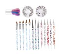 iplusmile 6pcs Nail Art Pen Set Double-ended Crystal Line Drawing Pens Nail Diamond Dotting Tools Dust Brush for DIY Manicure at Home Or Salon