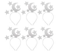 iplusmile 6pcs Silver Moon and Star Headbands for Lightweight Plastic Glitter Hair Accessories with Shimmering Sequins, Portable Decorative Hairbands for Costume Parties and Daily Use