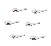 iplusmile 6pcs Vintage Blue and White Ceramic Soup Spoons Small Porcelain Dessert and Cooking Spoons with Hanging and Dishwasher Safe Tableware for Kitchen and Catering Use