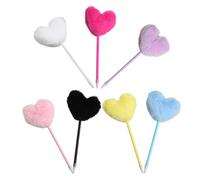 iplusmile 7pcs Heart Shape Ballpoint Pens with Plush Pom Pom Topper, Portable and Write Clearly, Bright Colourful Ink Pens for Office and School Use