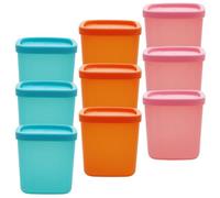 iplusmile 9pcs Mini 230ml Food Containers with Lids, Small Multi-color Plastic Refrigerator Boxes, Microwave and Freezer Safe Snack and Fruit Storage Set for Household Use