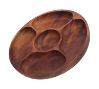 iplusmile Acacia Wood Divided round Serving Tray with 5 Compartments, Snack and Fruit Platter for Entertaining, Multi-sectioned Wooden Appetizer Plate for Kitchen and Dining Use