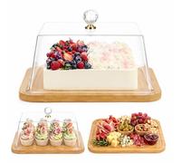 iplusmile Acrylic Cake Stand with Lid, 10 Inch Wooden Cake Plate with Clear Square Dome Versatile Cheese Board and Pastry Display for Kitchen Birthday Picnic Party Wedding