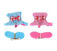 iplusmile Adjustable Small Pet Harness Set 2pcs for Hamster and Chinchilla, Comfortable Blue and Pink Stripe Rat Leash Vest, Soft Adjustable Harness for Small Animals