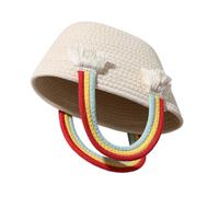 iplusmile Adorable Rainbow Cloud Cotton Weaving Tote Bag Portable Handwoven Bohemian Style Large Capacity Beach Bag for Women Holiday and Seaside Use