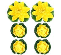 iplusmile Artificial Floating Lotus Water Lilies with Anchor Rings Simulation Pond Plants for Indoor Outdoor Decoration Aquarium Wedding Patio 7X7X1.6 Inch 6 Pack