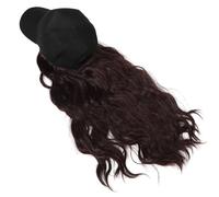 iplusmile Baseball Cap with Hair Attached for Women, Black Duckbill Hat with Deep Brown Long Curly Synthetic Hair Extension, Unisex Fun Wig Cap for Outdoor Sports and Daily Wear