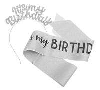 iplusmile Birthday Headband Tiara Set with Sash Silver Zinc Alloy Satin and Glitter Cloth It's My Birthday Headpiece for Teens and Women and Formal Occasions