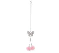 iplusmile Bling Butterfly Rearview Mirror Hanging Decor with Plush Faux Balls and Crystal Rhinestones Stylish Car Accessories for Interior Personalization Fit for All Models