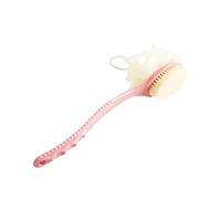 iplusmile Body Scrub Brush with Long Handle and Exfoliating Puff, Pink Bathing Brush with Soft Nylon Bristles to Stimulate and Create Thick Soapy Lather, for Shower and Bath