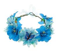 iplusmile Bohemian Butterfly Flower Crown Hair Wreath Floral Headband with Artificial Flowers in Blue Cloth Material for Women, Elegant and Romantic Style Suitable for Special Festivals