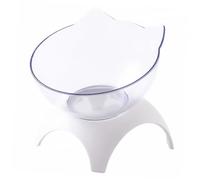 iplusmile Cat Shaped Elevated Pet Bowl Tilted Design for Neck Protection Easy to Clean Pet Feeder with Slip Stand for Food and Water White Single Bowl Rack