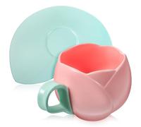 iplusmile Ceramic Coffee Cup Saucer Set 300ml Retro Style Tulip Flower Design Heat Resistant Ceramic Mug with Saucer for Home, Office, Dormitory or Party Use