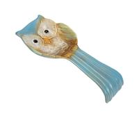 iplusmile Ceramic Owl Design Spoon Rest with Embossed Blue Pattern, Kitchen Utensil Holder for Spoon and Shovel Storage Rack, Decorative Tableware Stand for Home and Restaurant
